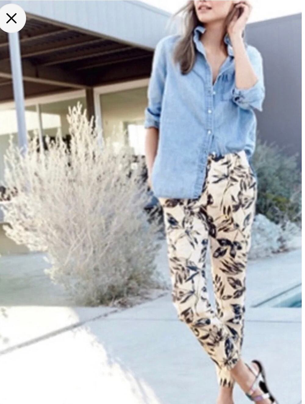 J.Crew 100% Linen Garden Pant Gold Foil Leaf Size 2 NWT Metallic Tropical Resort